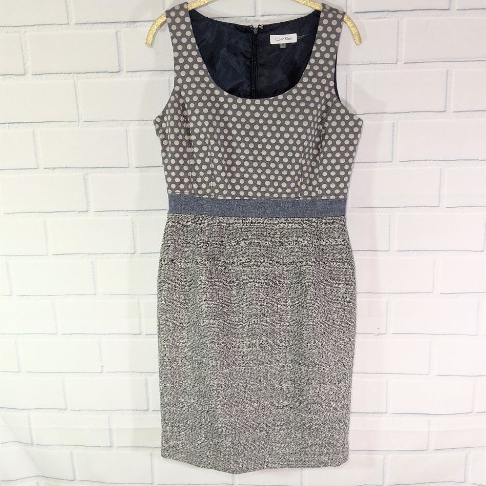 Calvin Klein Blue/White Colorblocked Sheath